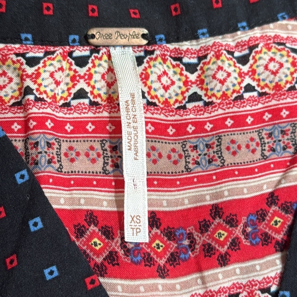 Free People black red PEACEMAKER tribal tunic asymmetrical hi-lo dress XS boho - Picture 3 of 7